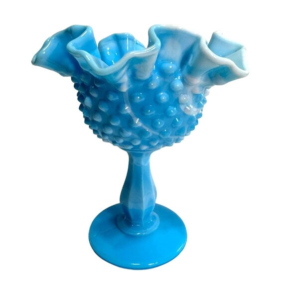 VINTAGE FENTON HOBNAIL SLAG GLASS CANDY DISH COMPOTE BLUE SLAG GLASS 6" TALL - Picture 5 of 7